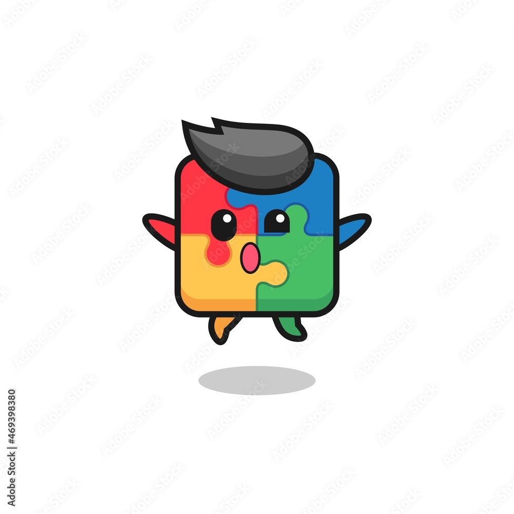 Fototapeta premium puzzle character is jumping gesture