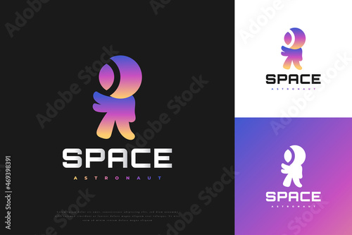 Cute Spaceman Logo Design in Colorful Gradient. Cosmonaut, Astronaut Character Logo or Icon