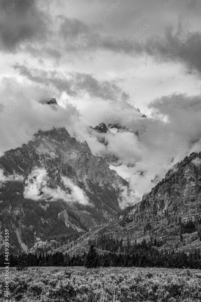 Panoramic view of the Grand Teton mountain chain in Wyoming Panoramic view of the Grand Teton mountain chain in Wyoming