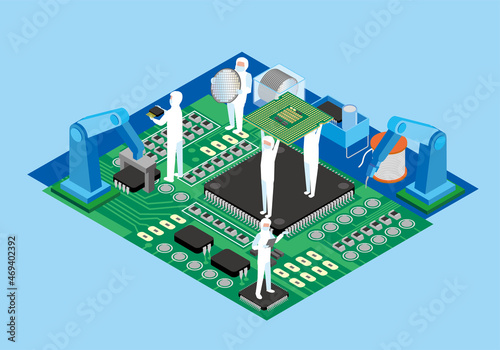 半導体電子部品製造工場アイソメトリックイメージ