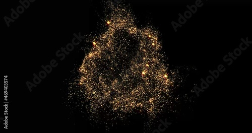 Gold powder magic explosion. Golden magical glitter smoke particles background, shimmer glow or dust light spray. Golden fragrance flow effect with magic glitter fluid sparkles
