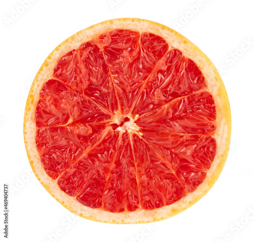 ripe grapefruit slice isolated on white background.