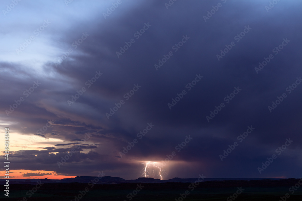 Distant thunderstorm over Arches National Park, Utah