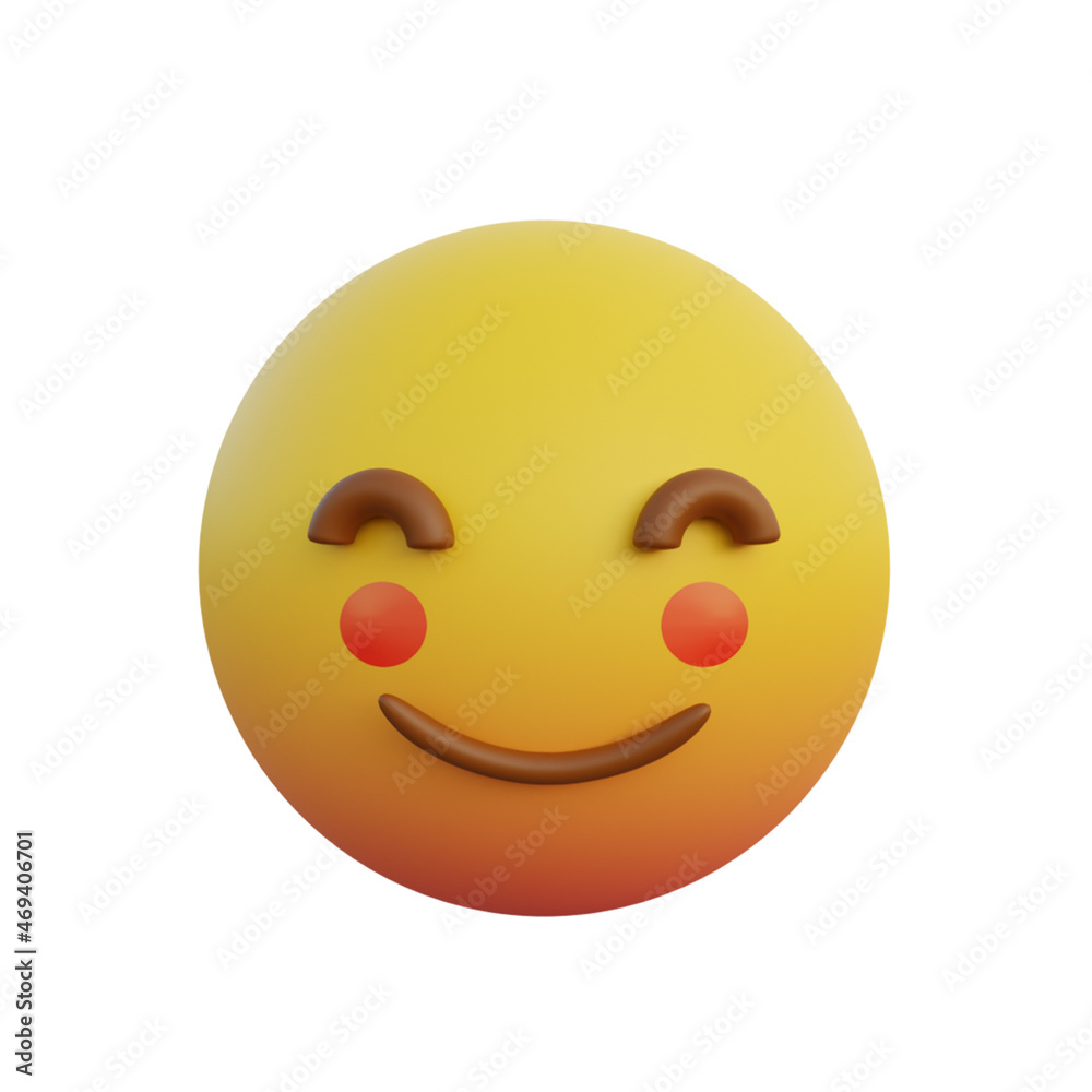 Fototapeta premium 3d illustration emoticon expression shy smile blushing red cheeks