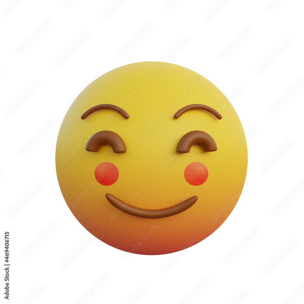 Fototapeta premium 3d illustration emoticon smiling expression very shy and blushing red cheeks