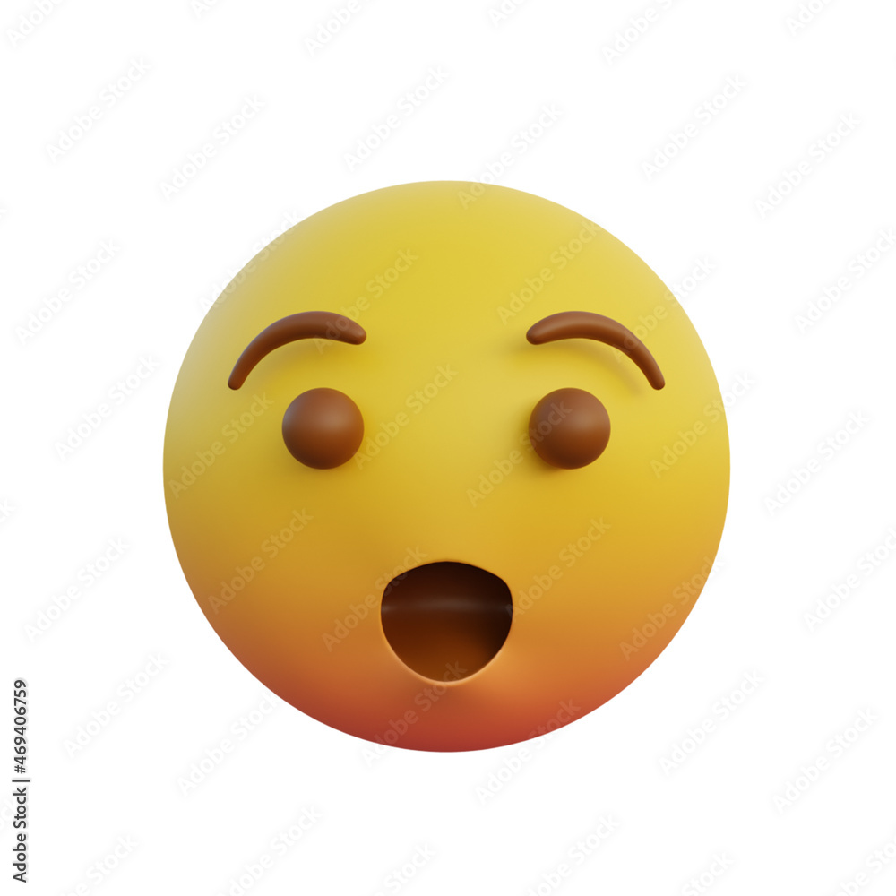 3d illustration Emoticon expression surprised face with open mouth