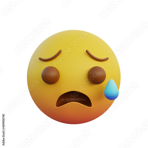 3d illustration Emoticon expression disappointed but relieved face with cold sweat