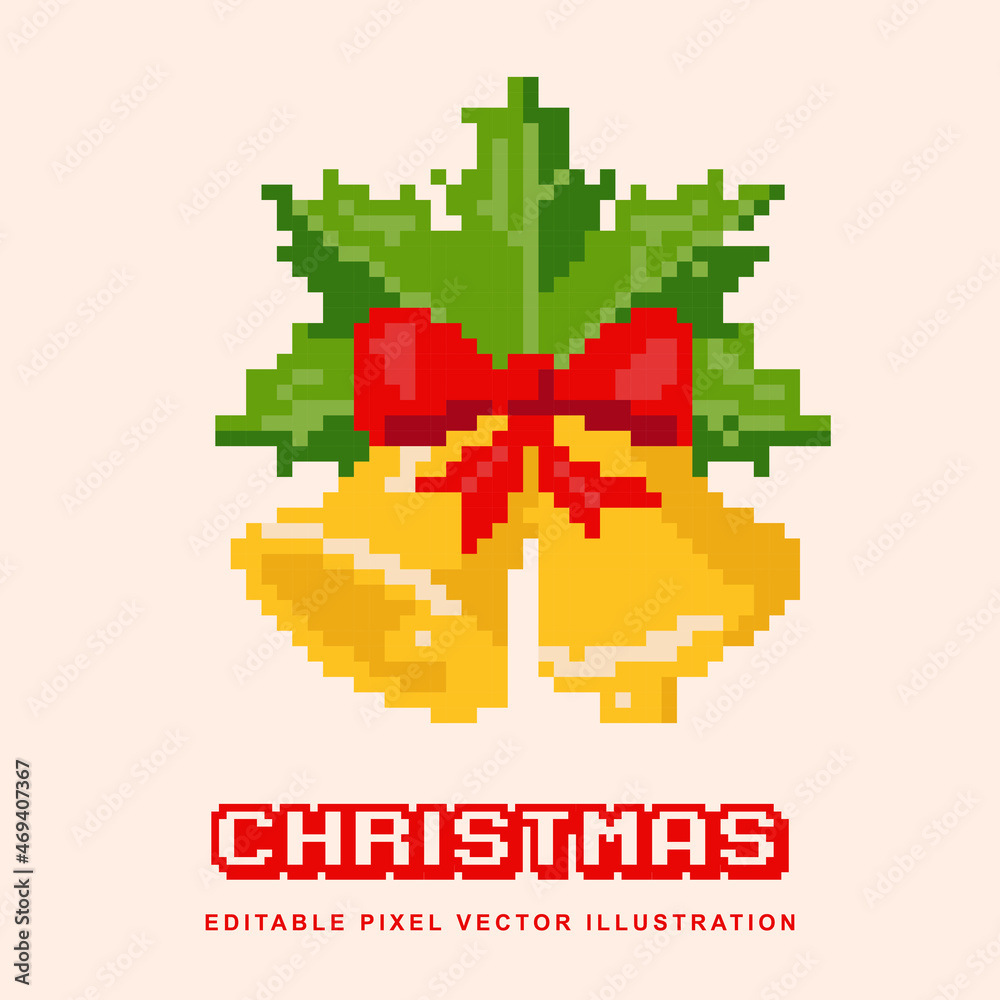 Pixel Christmas bell creative design icon vector illustration