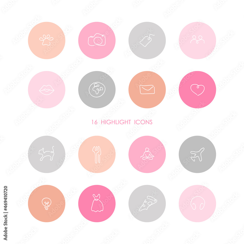 Instagram Highlights cover icons. Pink for girls. Abstract. Fashion and  style. Vector. Isolated on a white background. Stock-Vektorgrafik | Adobe  Stock