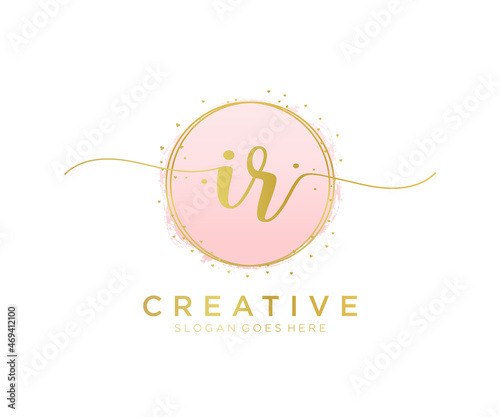 Initial IR feminine logo. Usable for Nature, Salon, Spa, Cosmetic and Beauty Logos. Flat Vector Logo Design Template Element.
