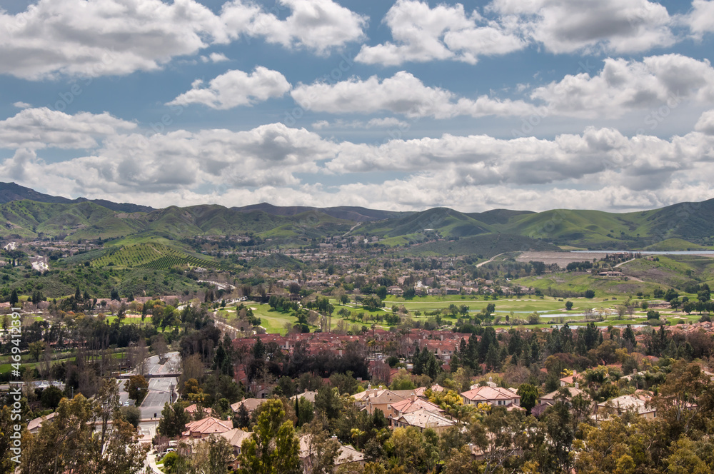 California Landscape - aerial view of Simi Valley near Los Angeles CA, spring