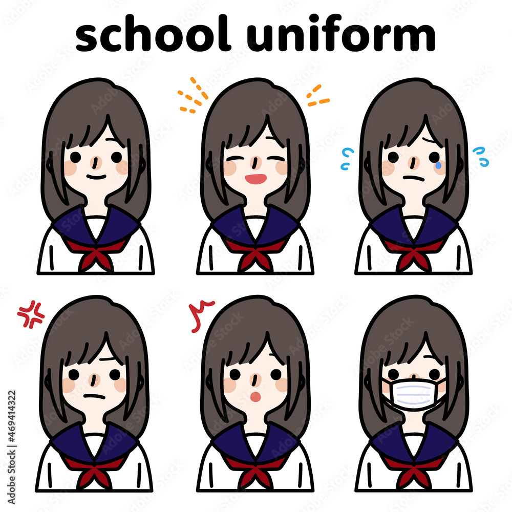 人物イラスト_女子高生表情セット 人物イラスト_女子高生表情セット