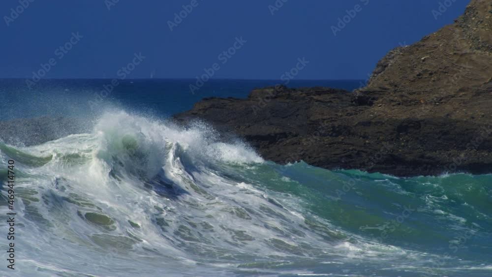 Big Rolling Waves Coming And Crashing On The Beach On A Sunny Day. - wide tracking Big Rolling Waves Coming And Crashing On The Beach On A Sunny Day. - wide tracking
