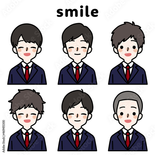 人物イラストセット_男子高生_笑顔