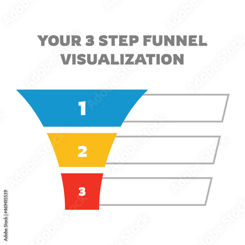 Funnel diagram three steps vector template. Clipart image isolated on white background.
