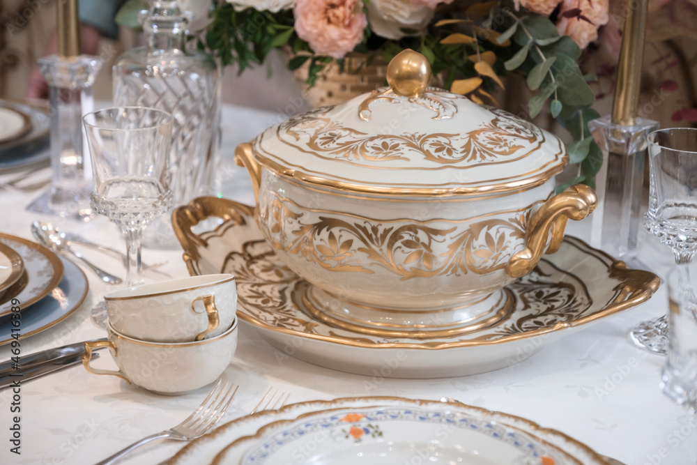 Fototapeta premium Vintage tableware and cutlery porcelain