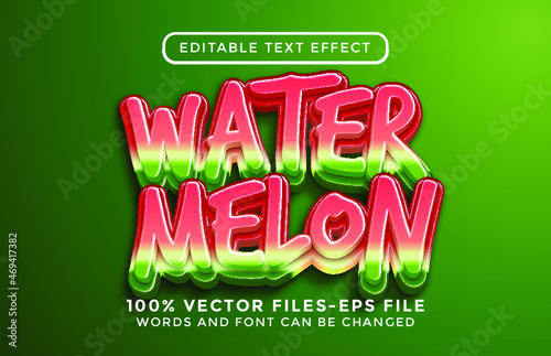 watermelon 3d text effect. editable text with glossy style premium vectors
