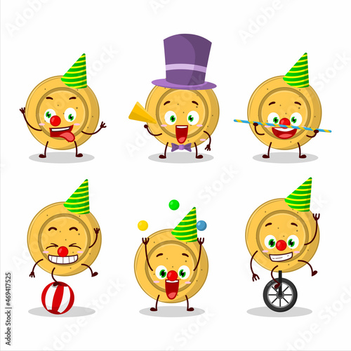 Cartoon character of dalgona candy circle with various circus shows