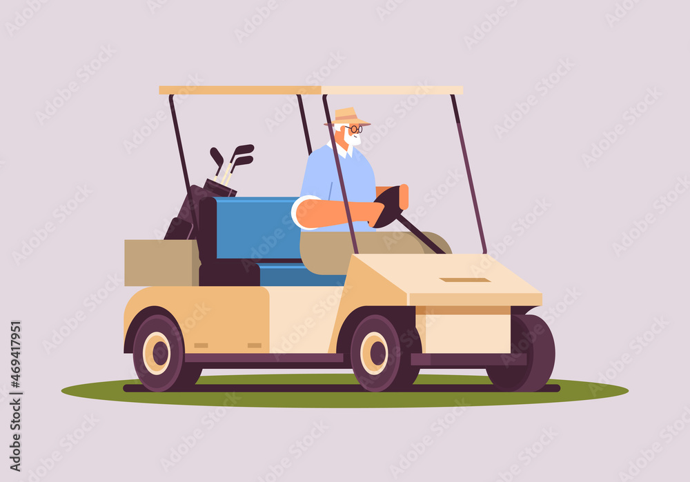 senior man driving buggy on golf course active old age concept horizontal