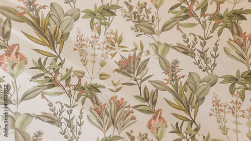 Patrón con flores de primavera y hojas florales para papel pintado o tela. Mosaico botánico.