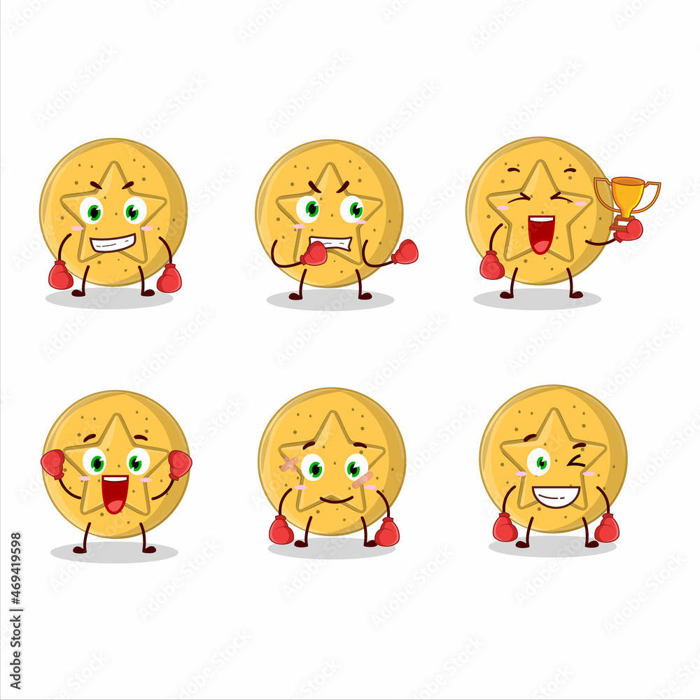 A sporty dalgona candy star boxing athlete cartoon mascot design A sporty dalgona candy star boxing athlete cartoon mascot design