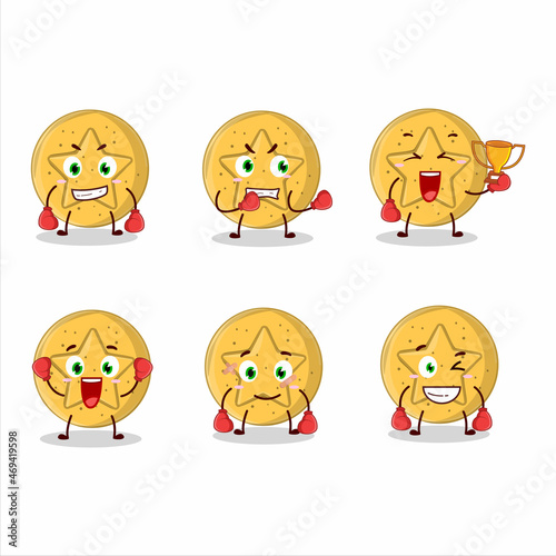 A sporty dalgona candy star boxing athlete cartoon mascot design