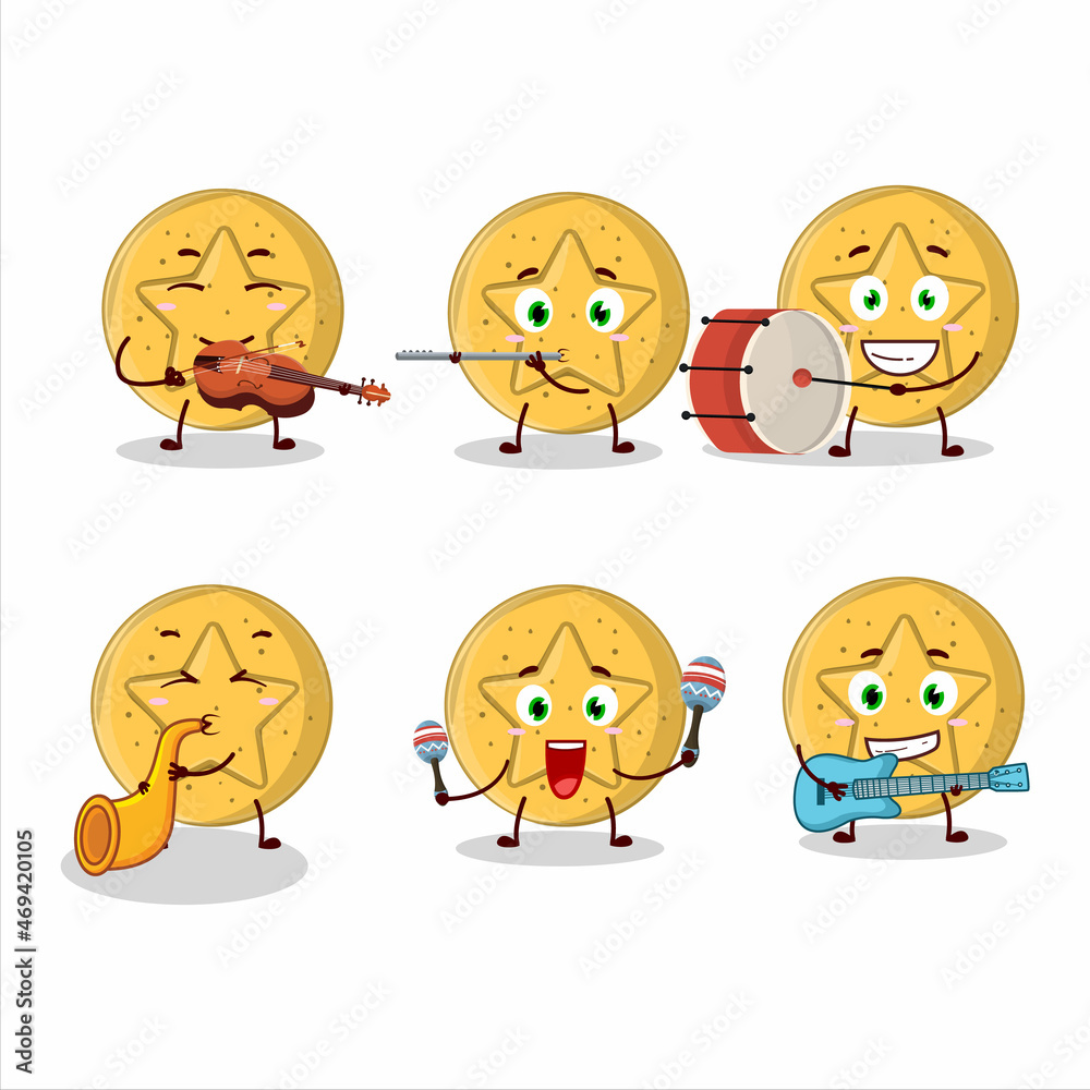 Cartoon character of dalgona candy star playing some musical instruments Cartoon character of dalgona candy star playing some musical instruments