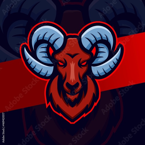goat ram head mascot esport logo design character for sport game and farm logo
