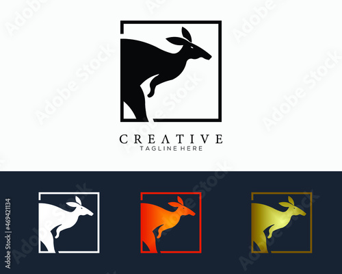 Set of colour kangaroo icon in square line, logo design template