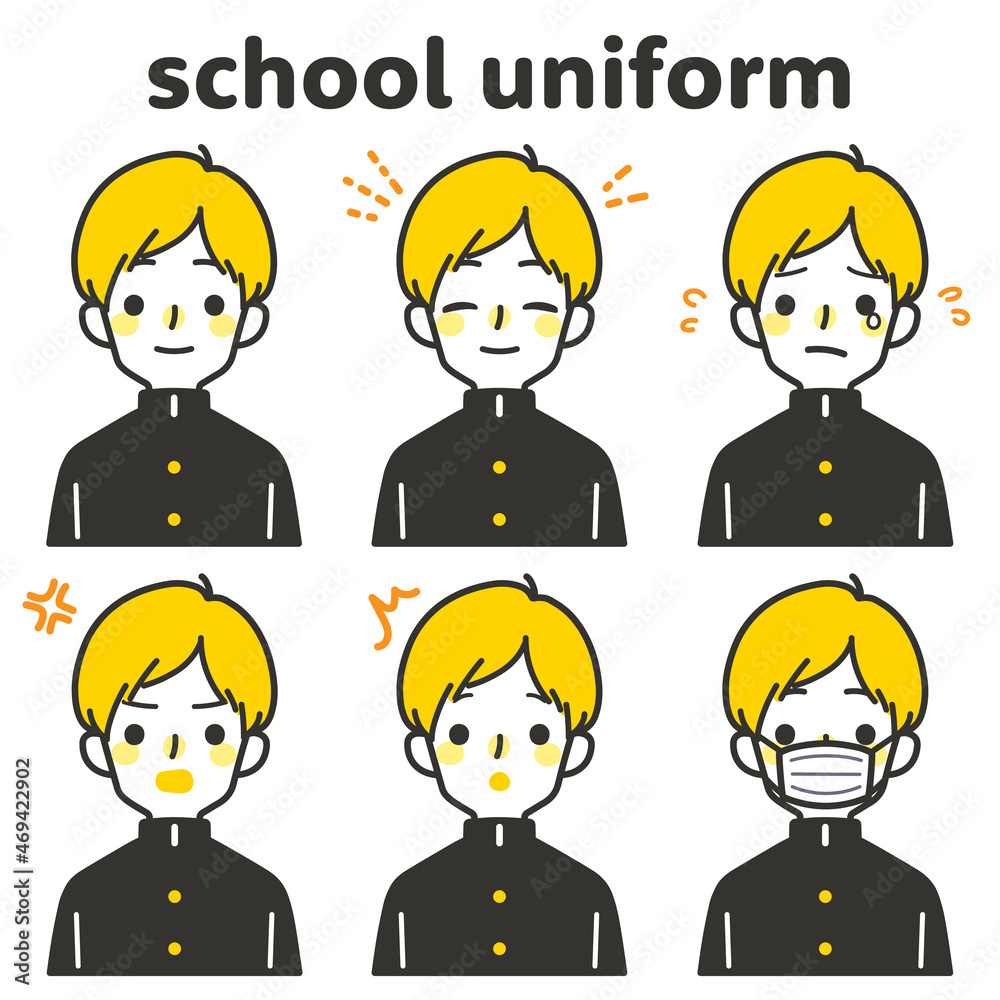 人物イラスト_男子高生表情セット_ツートン 人物イラスト_男子高生表情セット_ツートン
