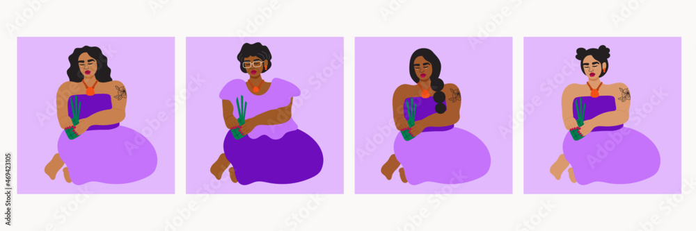Illustration set of island women weaving with palm leaf Illustration set of island women weaving with palm leaf