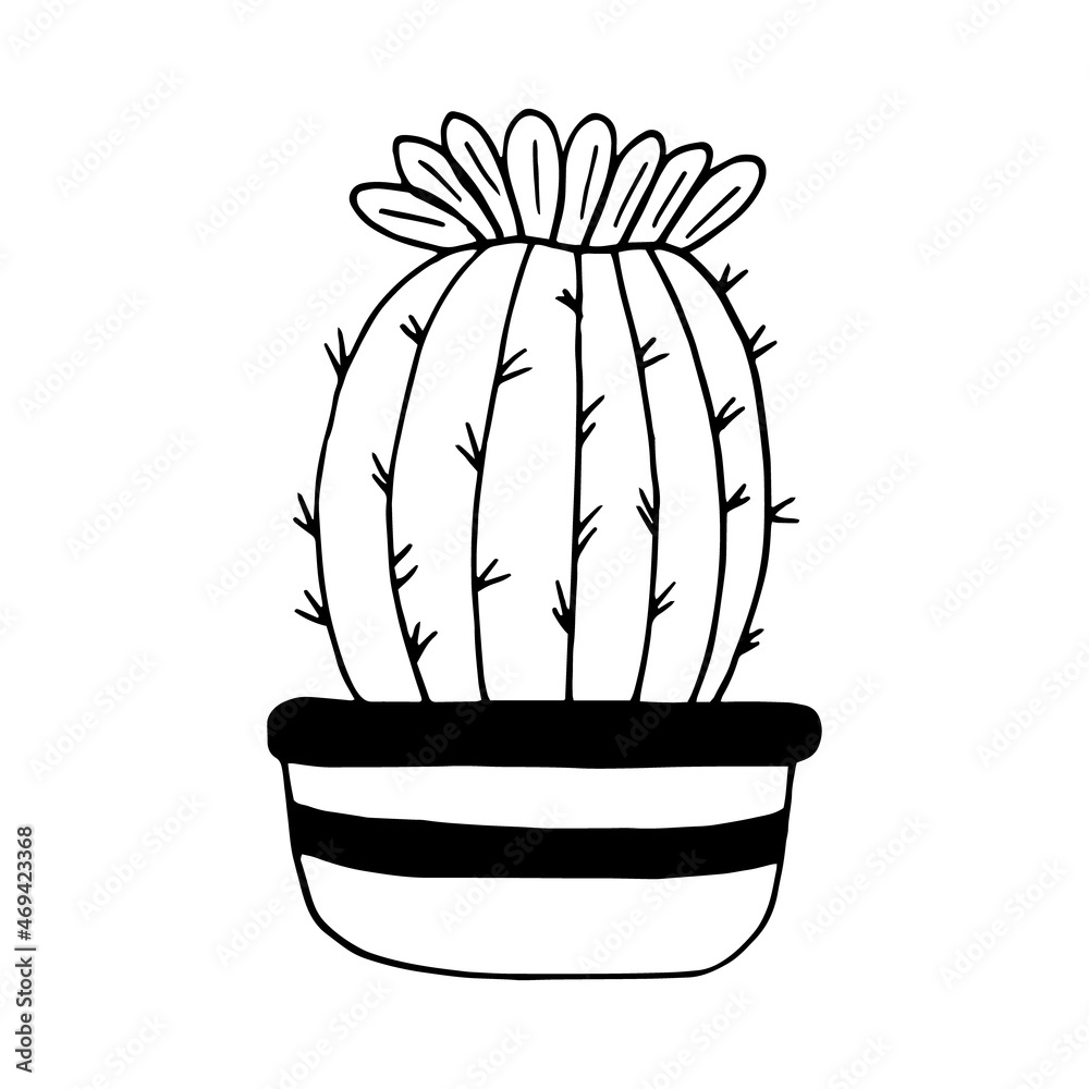 cactus in a pot icon hand drawn. vector, minimalism, scandinavian, monochrome, nordic. sticker, plant, flower, succulent.