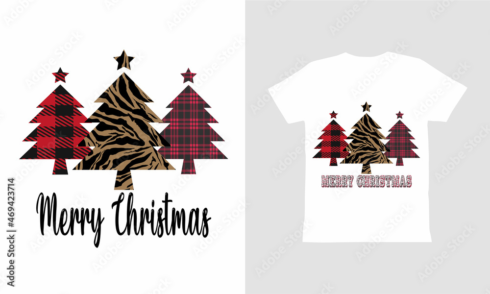Fototapeta premium Merry Christmas , Happy Christmas,Christmas tree,Christmas pattern ,Christmas Buffalo,- t shirt design