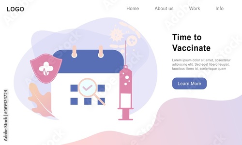 Vaccination, time to vaccinate and immunization campaign. Health care, medical treatment and protection from virus, illness and disease. Flat vector illustration for web template, banner, infographics