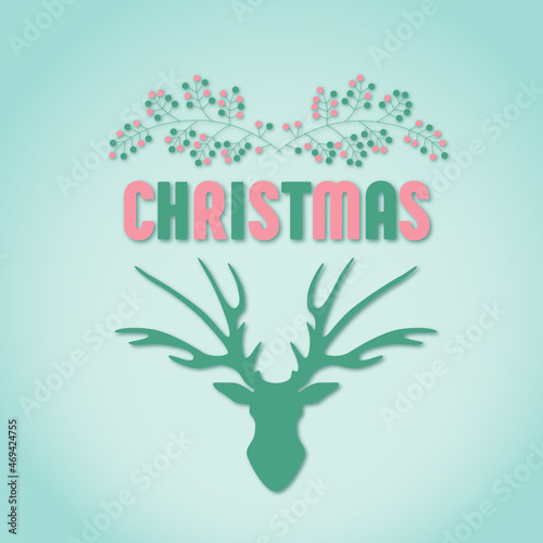 Christmas template with deer antlers and branches. Christmas Deer