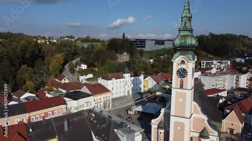 Grieskirchen, Austria- Urban Aerial over Baroque City Centre photo
