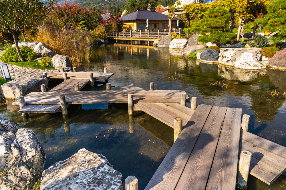 The yatsuhashi bridge in japan garden. According to legends, spirits