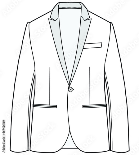 mens evening jacket long sleeve one button blazer flat sketch vector silhouette
