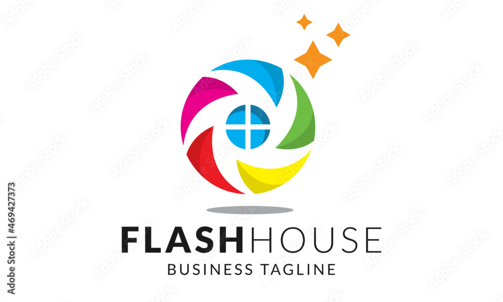 Flash House Colorful Photography Logo Design Vector Icon Symbol Illustration.