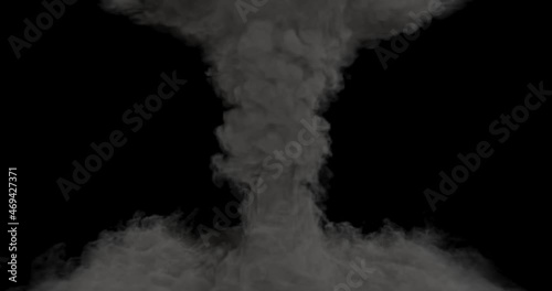 animation of a realistic smoke tornado on a dark background. Smoke in the wind