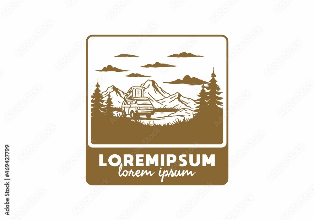 Night mountain camper van illustration drawing Night mountain camper van illustration drawing