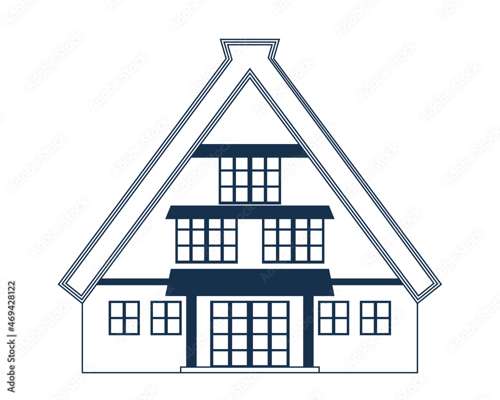 シンプルな1色白黒の線画のお店のイラスト 白川郷の古民家 合掌造りの住宅のイラスト Stock Vector Adobe Stock
