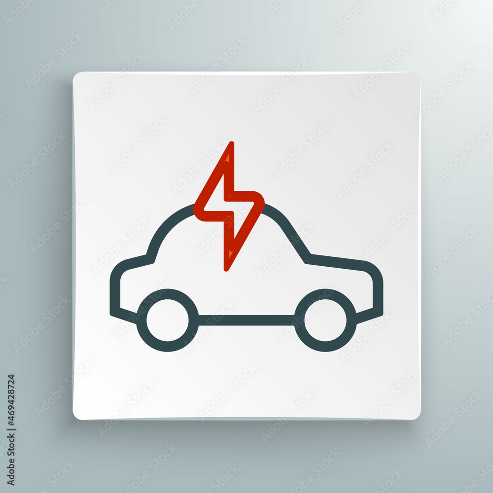 Line Electric car and electrical cable plug charging icon isolated on white background. Renewable eco technologies. Colorful outline concept. Vector Line Electric car and electrical cable plug charging icon isolated on white background. Renewable eco technologies. Colorful outline concept. Vector