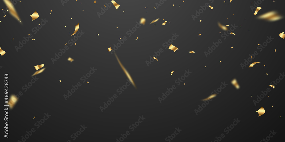 Fototapeta premium Celebration black background template with elegant greeting card confetti and gold ribbon