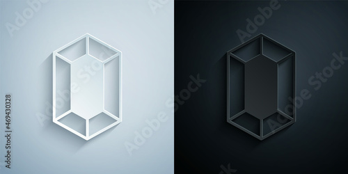 Paper cut Gem stone icon isolated on grey and black background. Jewelry symbol. Diamond. Paper art style. Vector