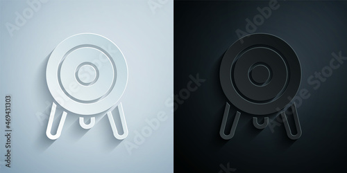 Paper cut Target sport icon isolated on grey and black background. Clean target with numbers for shooting range or shooting. Paper art style. Vector