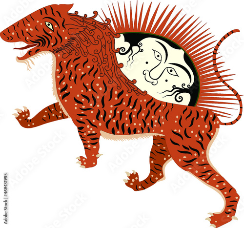 Fragment from legendary Samarkand building - a mythological tiger with the sun - ornaments of the old city