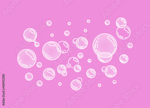 Bubbles on pink background .Fizzing air or water bubbles . Fizzy sparkles. Gum. Vector cartoon illustration. Vector illustration