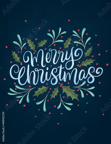 Merry Christmas Hand Lettering With Festive Holly Illustrations