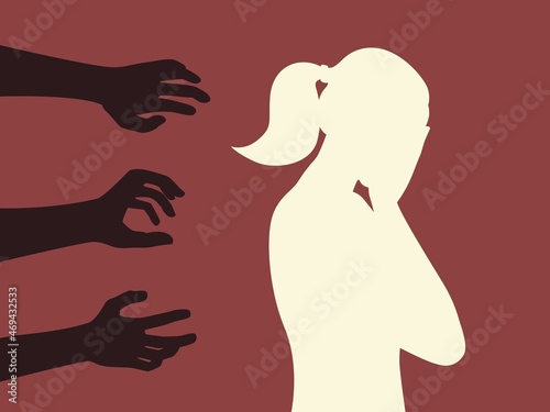 Women abuse, against violence and harassment concept illustration. Woman and Hand Silhouette Symbol photo